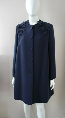 New! LANVIN navy blue wool coat flower applique 2018 Spring IT42 UK10 rrp£3900 - Image 1 of 4