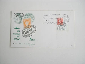 1970 SPAIN FDC DIA MUNDIAL DEL SELLO, UNADDRESSED, MADRID POSTMARK - Picture 1 of 2
