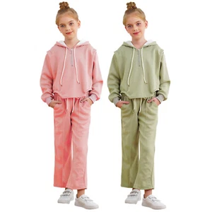 Girls Sequined Tracksuit Long Sleeve Crop Top Harem Pants Hip Hop Dance Outfits - Picture 1 of 30