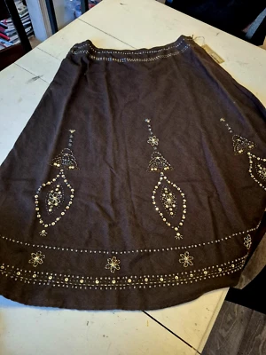 NWT - Two Star Dog Linen/Cotton Brown Beaded Skirt - L - Image 1 of 4