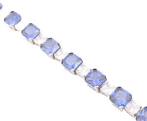 925 Sterling Silver Vintage Bracelet Square Cut Sapphire & Topaz Band BT10861 - Picture 1 of 8