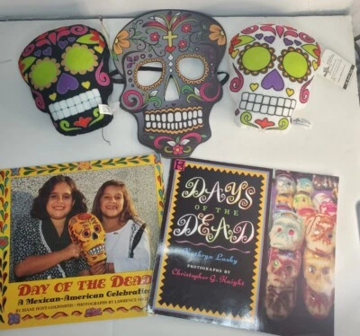Lot Of Day of the Dead Skull masks, Plush Hangings- Books Dia de los Muertos - Image 1 of 4