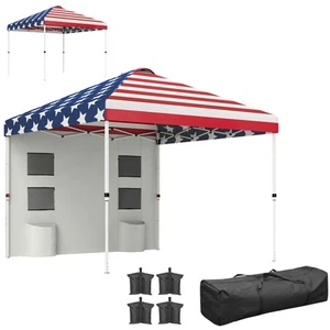 Outsunny 10' x 10' Pop Up Canopy Tent with Sidewall, American Flag Print - Picture 1 of 11