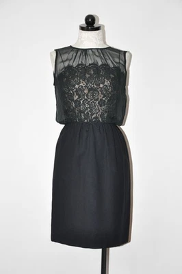 50s Vintage Black Sheer Chiffon Lace Cocktail Pencil Wiggle Dress LBD Women XS - Image 1 of 4