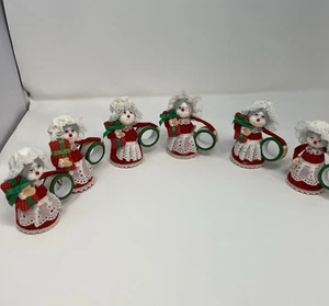 Vintage Felt Santa Mrs Claus Christmas Napkin Rings Set Of 6 REED Made In Taiwan - Picture 1 of 11
