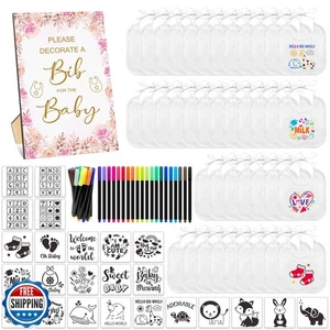 SytuHe 95 Teile DIY Baby Lätzchen Deko Set 50 weiße Lätzchen 24 Schablonen 20 Fabri - Bild 1 von 5
