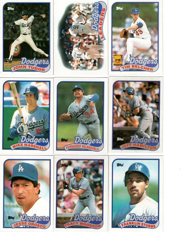 Командный набор из 9 винтажных бейсбольных карточек 1989 Topps Los Angeles Dodgers MLB - Изображение 1 из 2