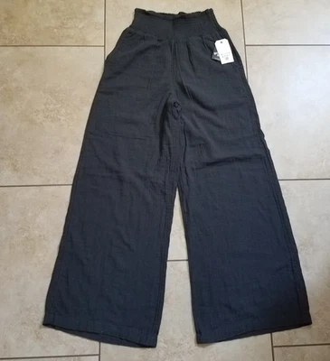 Billabong Pants Medium M NewWaves Gauze Wide Leg Dark Gray Beach Sand Resort NEW - Image 1 of 4