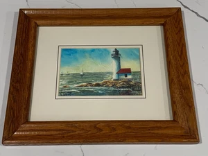 Derek T Collins Signed Numbered Print Annisquam Lighthouse 24/500 1997 Framed - Picture 1 of 6
