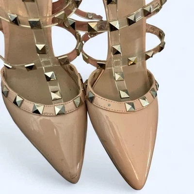 Желтовато-коричневый со стразами исцеляет 7 смесь No 6 бежевый, с ремешками каблуки, стразы - Изображение 1 из 4