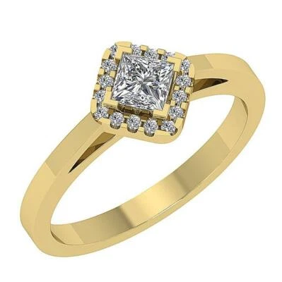 Prong Set Halo Solitaire Ring I1 H 0.70 Ct Princess Round Diamond 14k Solid Gold - Image 1 of 4