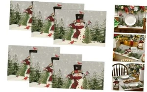 Snowman Birds Trees Christmas Placemats 12" x 18", Rectangular 6 Pcs Silver - Picture 1 of 7