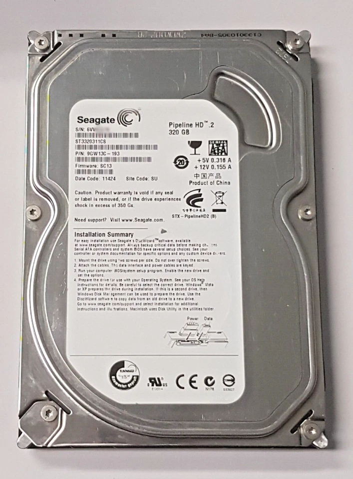 320 GB SATA Seagate Pipeline HD.2 ST3320311CS 5900rpm 8MB HDD 3.5 " Hard Drive - Image 1 of 1