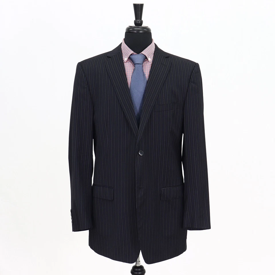 ZZegna 44L Navy Sport Coat Blazer Jacket Striped 2B Wool - Image 1 of 4
