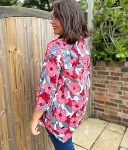 Ex Seasalt Tunic Top Women's Pink Bloom Aventurier Cotton Lightweight 3/4 Sleeve - Picture 1 of 7