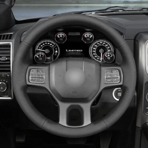 Black PU Leather Steering Wheel Hand-stitch on Wrap Cover For Dodge Ram 1500 12- - Picture 1 of 7