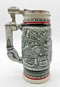 Steam Train Beer  Stein Mug 1982 Union Pacific & more Wheel lid  - Picture 1 of 8