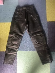 Just Biker Black Leather Trousers Size 12 - Waist 25" / Inside Leg 26" *SEE DISC - Picture 1 of 18