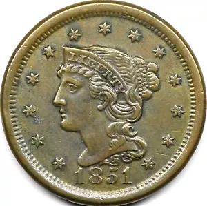1851 großer Cent in schöner hochwertiger Erhaltung - Bild 1 von 3