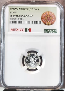 1992 MEXICO SILVER LIBERTAD 1/20 ONZA NGC PF 69 ULTRA CAMEO SCARCE GEM PROOF - Picture 1 of 3