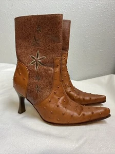 Womens size 6.5 El Canelo Floral Leather Crocodile Made In Mexico Heel Boots - Picture 1 of 12
