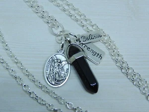 Archangel St Michael Black Onyx Stone Crystal Pendant Necklace -Strength Believe - Picture 1 of 3