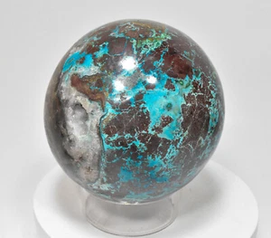 5,76 Zoll polierte CHRYSOCOLLA Druzy QUARZ MALACHIT KUGEL mit Ständer - Peru A902 - Bild 1 von 10