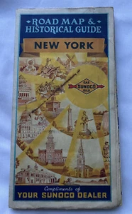 Vintage Historical Guide Road Map Gas SUNOCO Oils New York Pictorial Colorful - Picture 1 of 18