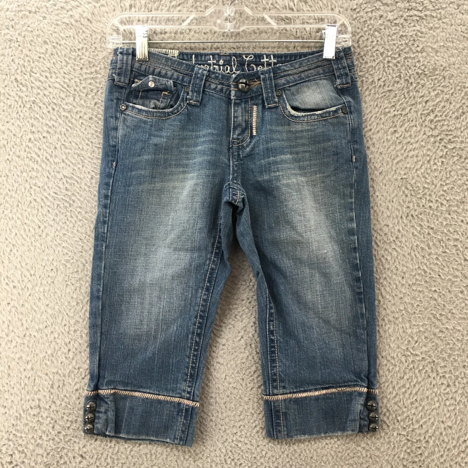 Bermudas vaqueras industriales de algodón para mujer 3 azules denim tiro medio cremallera mosca Foto 1 de 4