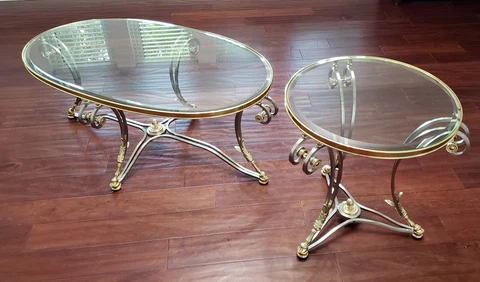 La Barge Serenade glass, steel, brass cocktail/coffee table and side table Cover