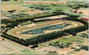 Cartolina Florida lino anni 50 veduta aerea di Hialeah Park Miami FL Birds Eye Air - Foto 1 di 2