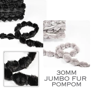 Jumbo Pom Pom Braid Pompom Fur Trimming Tassels Bobbles Fringe 30mm wide 1 METRE - Picture 1 of 4