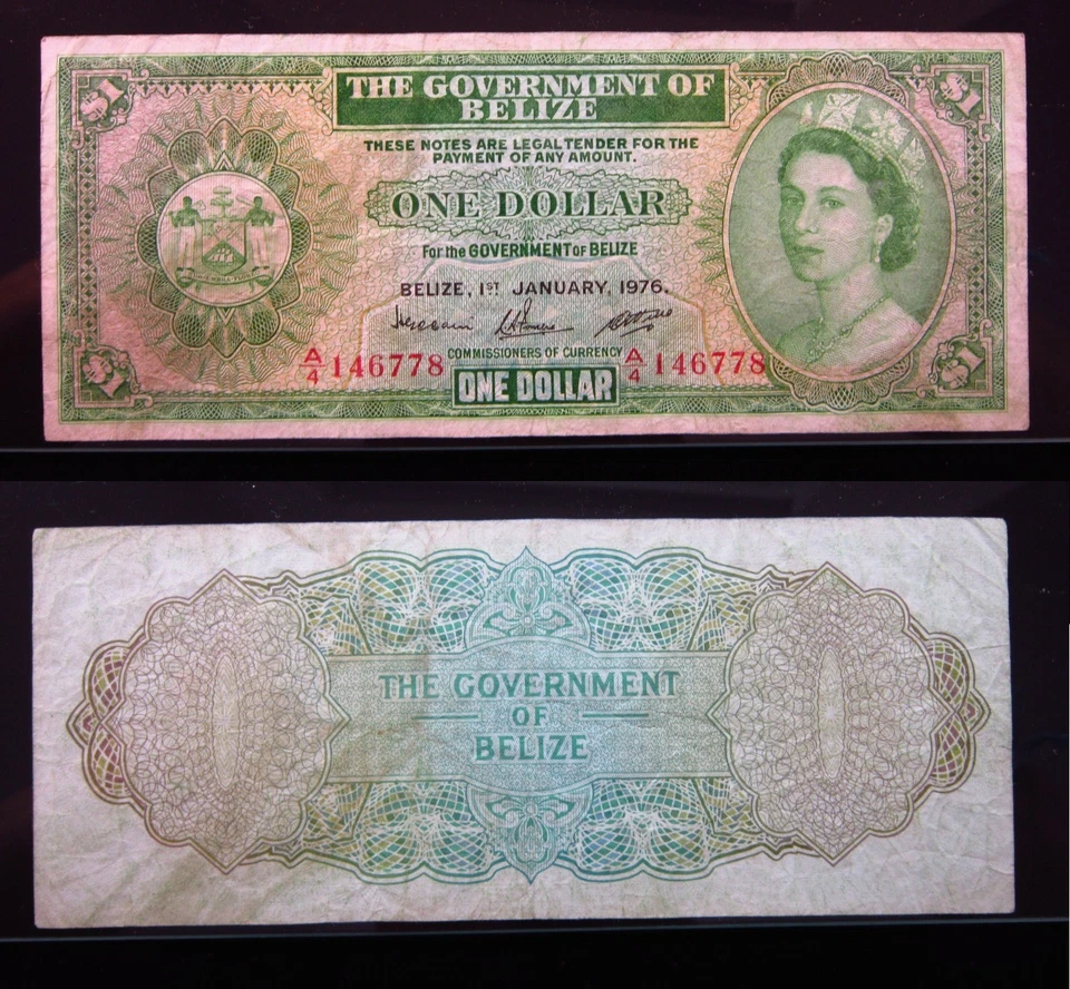 Belize $1 Dollar 1976 Prefix A/4 P33 i6778 Government Elizabeth II Bank Money - Image 1 of 3