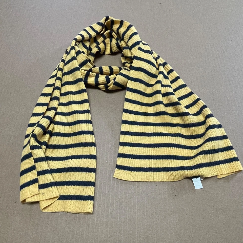 Bufanda de lana a rayas amarilla/azul marino Gap vintage 59”x 12” acogedor calentador de cuello flecos nueva con etiquetas Foto 1 de 4