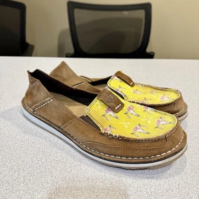 Sapatilhas femininas Ariat Cruiser castanha/mostarda cabeça de boi couro lona tamanho 10 - Imagem 1 de 4