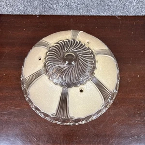 Vintage~1930 Art Deco 3 catene~lampada da soffitto paralume in vetro beige testurizzato~10" - Foto 1 di 4