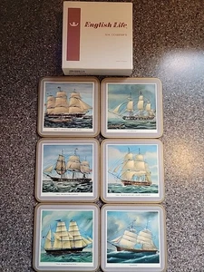 ENGLISH LIFE-EDWARDIANISCH-SEGELSCHIFFE-6 Kork Untersetzer Neu im Karton nie benutzt - Bild 1 von 10