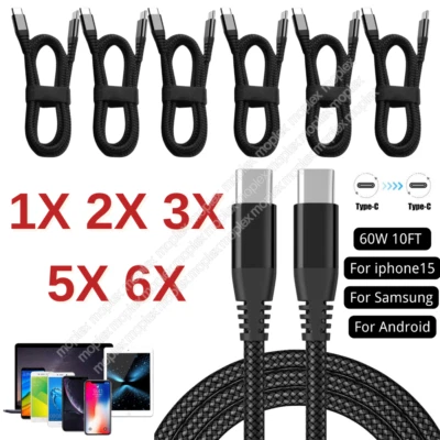 60W Braided USB C To USB C Dual PD Fast Charger Type C Cable For Samsung iPhone - Image 1 of 4