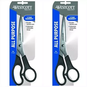 New Lot Of 2 Westcott 8" All Purpose Stainless Steel Shear Scissors - Picture 1 of 5