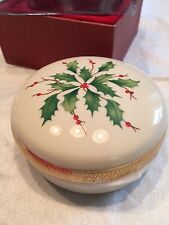 Vtg Lenox Christmas Holly 2 Or Trinket Vanity Dresser Jar Org Box 