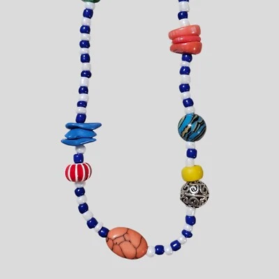 Zara 混合珠项链 16 英寸蓝色白色种子珠 — 第 1/4 张图片