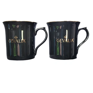 Set of 2 GEVALIA Porcelain Coffee Mug Tea Cups Black Gold - Picture 1 of 5