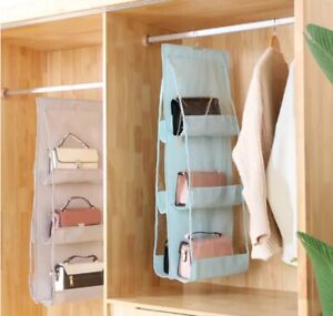 Hanging Handbag Organizer 6 Pockets Shelf Bag Storage Holder Wardrobe Closets US