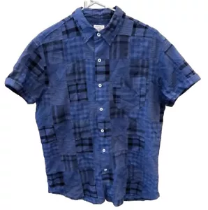 J.CREW Plaid Patch Work Shirt Men M Cotton Short Sleeve Blue Pocket Button Down - Picture 1 of 10