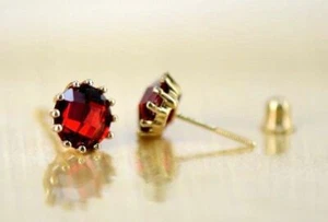 14K Solid Yellow Gold 6mm Round Birthstone Stud Earrings with screw back w/BOX - Picture 1 of 28