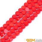 Red White Pink Coral Gemstone Coin Flat Round Loose Beads For Jewelry Making 15"