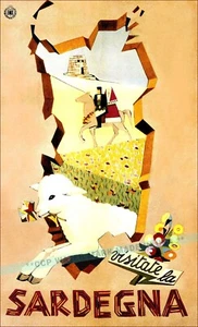 Sardinia 1951 "Visitate la Sardegna" Italy Vintage Poster Print Retro Style Art - Picture 1 of 4
