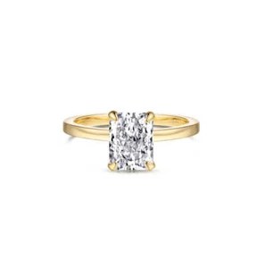 Vintage Gold Emerald Cut And Diamond Ring Wedding Engagement Ring Size L-R - Picture 1 of 5