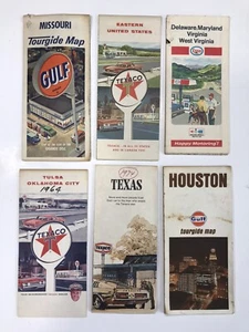 Vintage Lot 6 Travel Maps Texaco Gulf Esso TEXAS OKLAHOMA MISSOURI DELAWARE - Picture 1 of 3