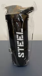 New Plastic STEEL Brand Black Shaker Cup Bottle 24 oz. for Powder Supplements - Picture 1 of 1